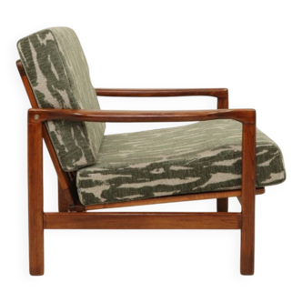 Vintage green jacquard armchair, mid-century modern design, 1965.