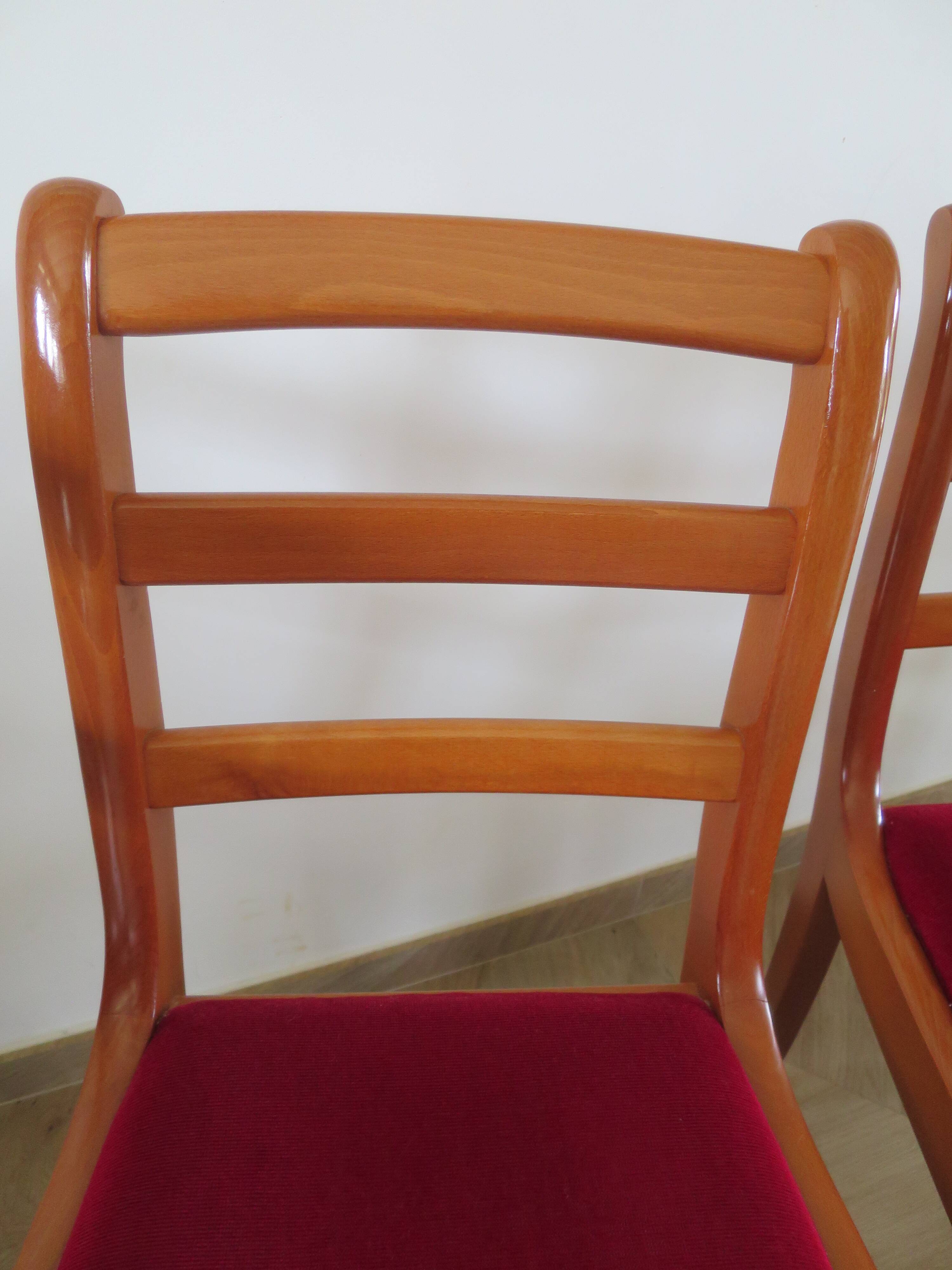 Solid cherry wood chairs and red velvet seat - Set of 4 - Louis Philippe style