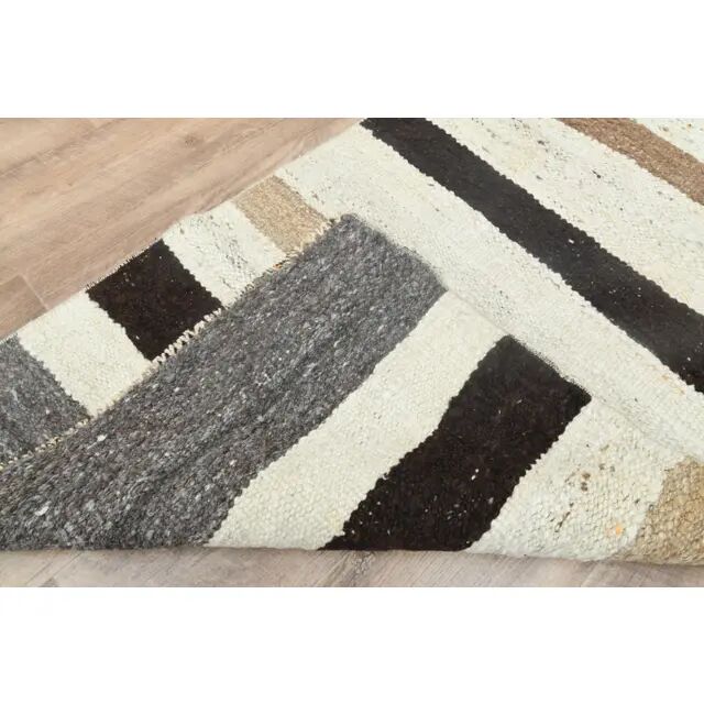 1970s Vintage Turkish Handmade Wool Cotton Beige Kilim Rug 73x345