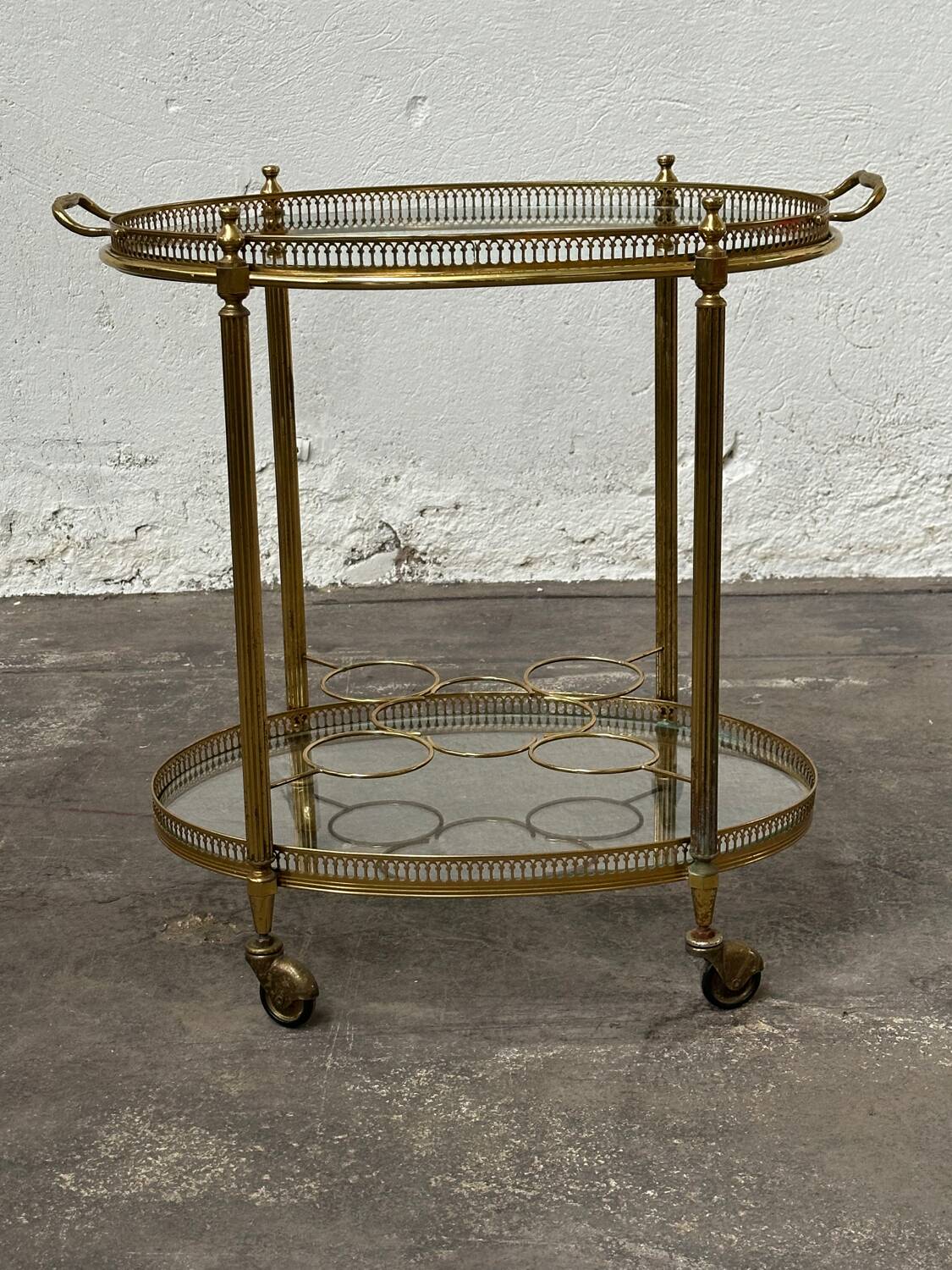 Rolling serving cart, brass service trolley