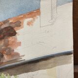 Aquarelle paysage demeure ancienne