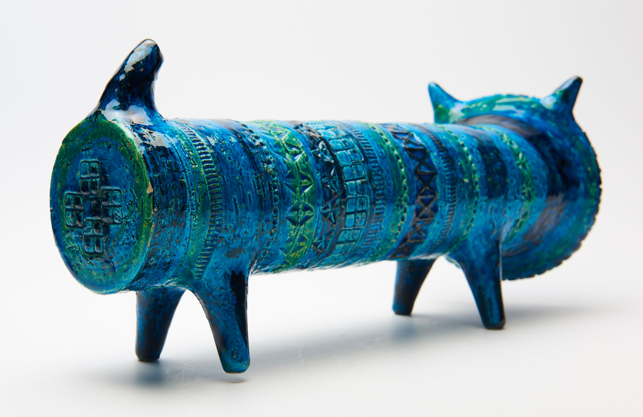 Le Chat by Aldo Londi for Bitossi in blue ceramic, circa 1950
