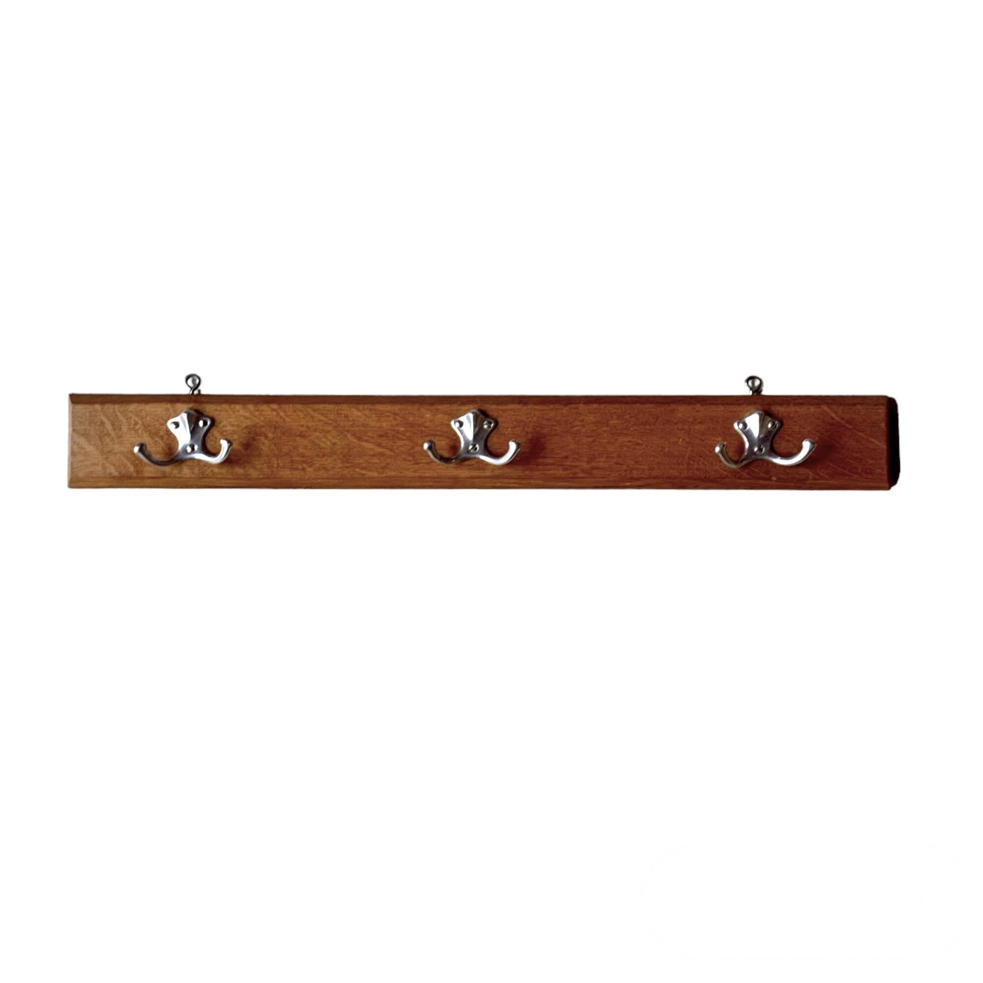 Vintage wooden wall-mounted coat rack with three double hooks