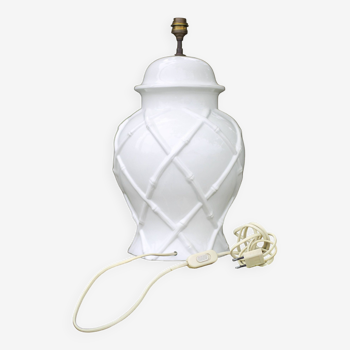 Grand pied de lampe céramique imitation bambou, lampe blanche vintage, lampe à poser, Italy
