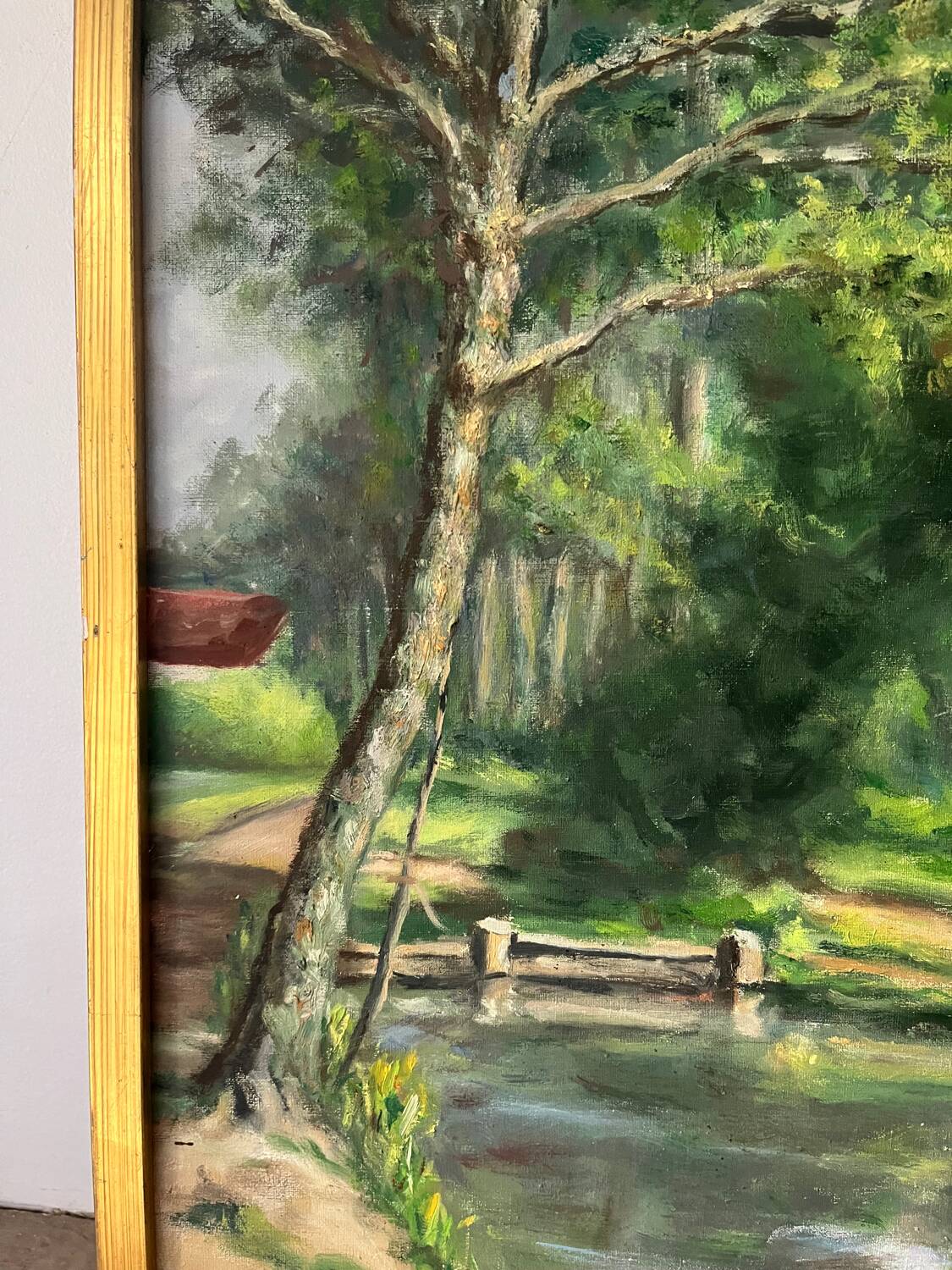 Fishermen at Brochard Pond, signed M. Louis, 1981
