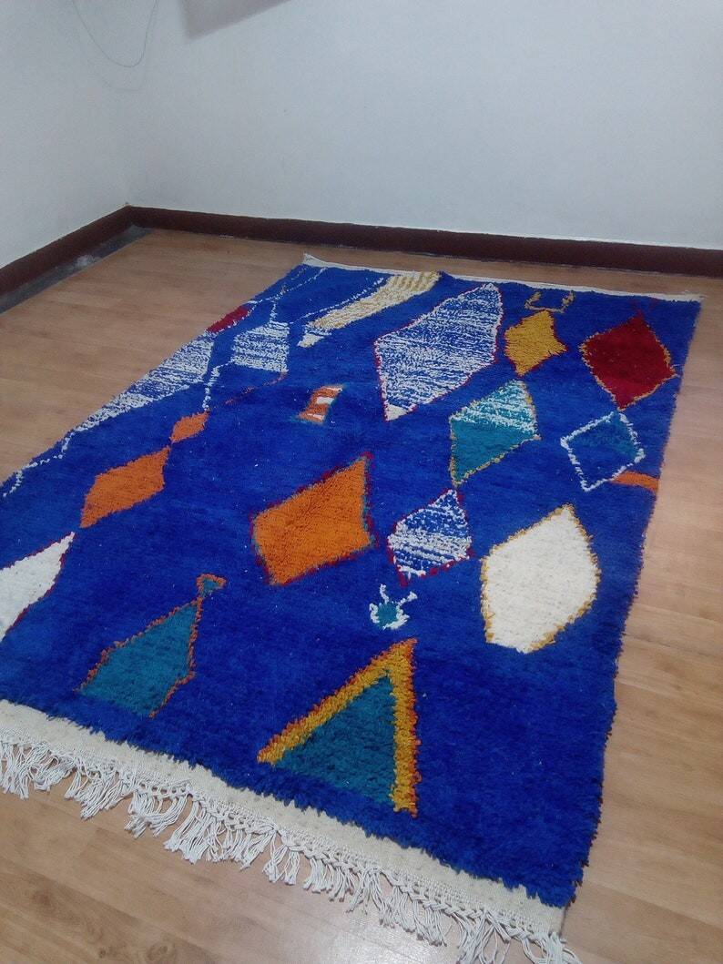 Berber design rug - blue touch - handmade Moroccan rug - 241x165 cm