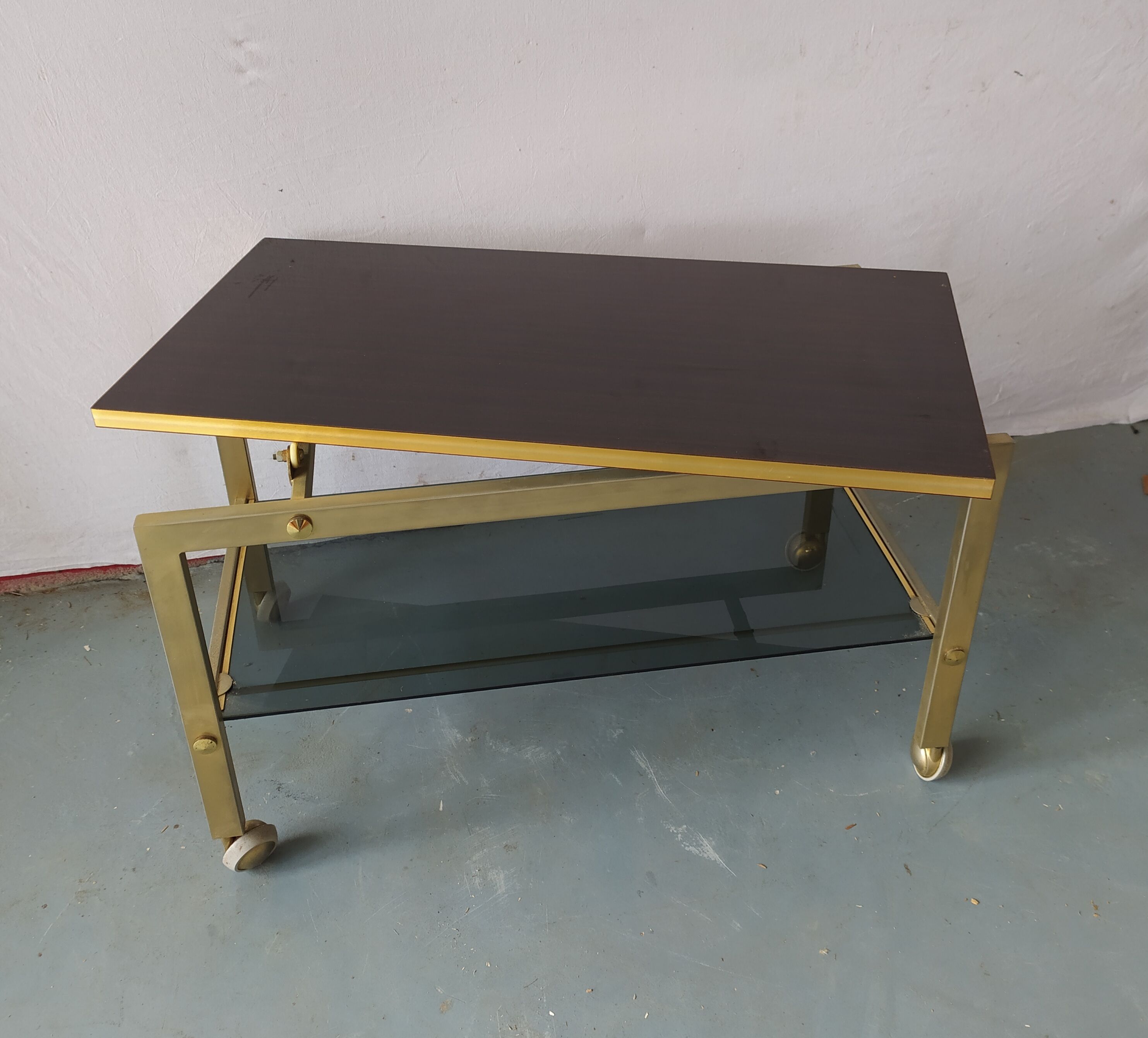 Gold metal and wood coffee table