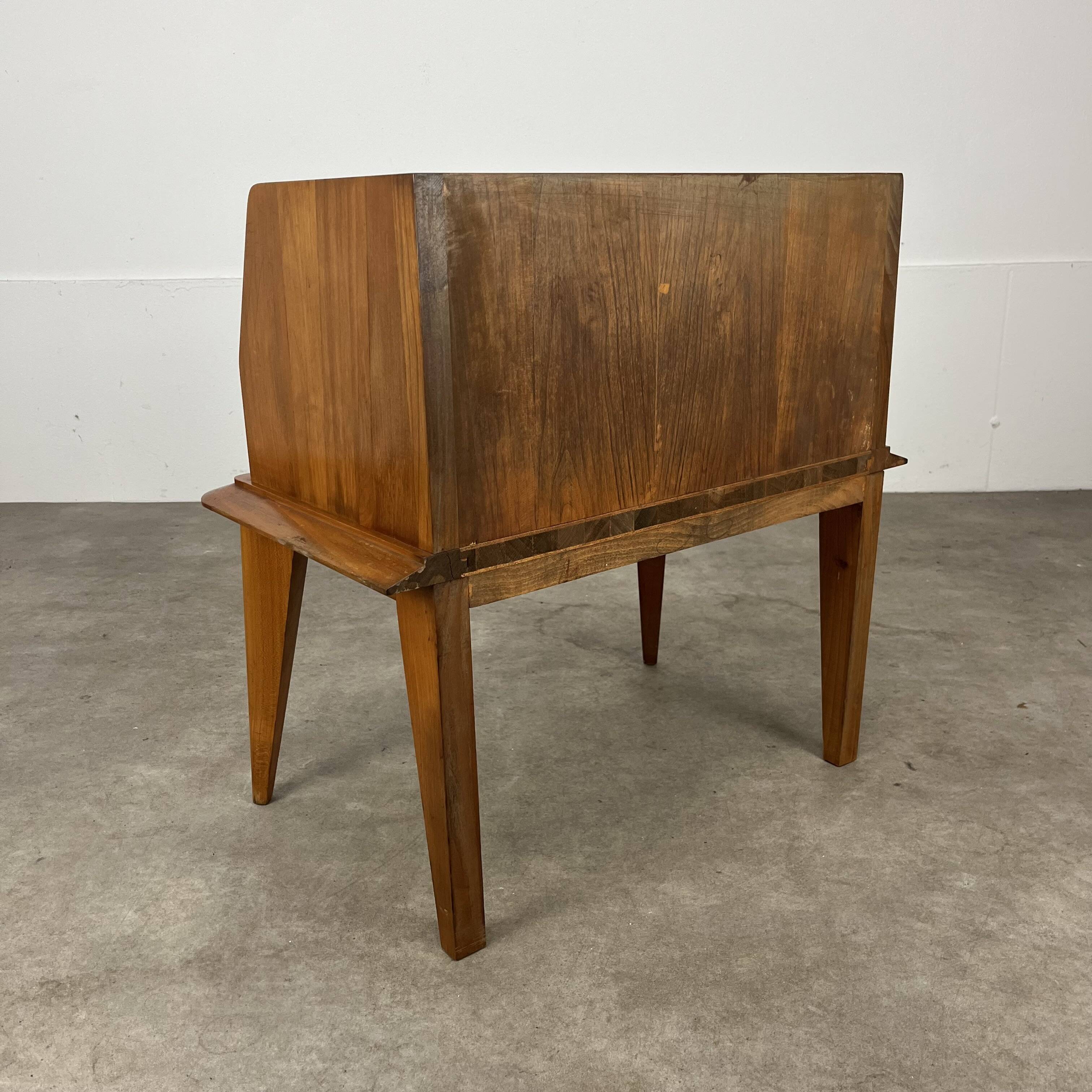 50s vintage style bedside table, wood and glass