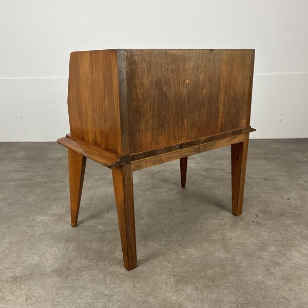 Table de chevet années 50 style vintage, bois et verre