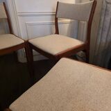 Set of 4 vintage teak and beige tweed chairs by Johannes Anderse