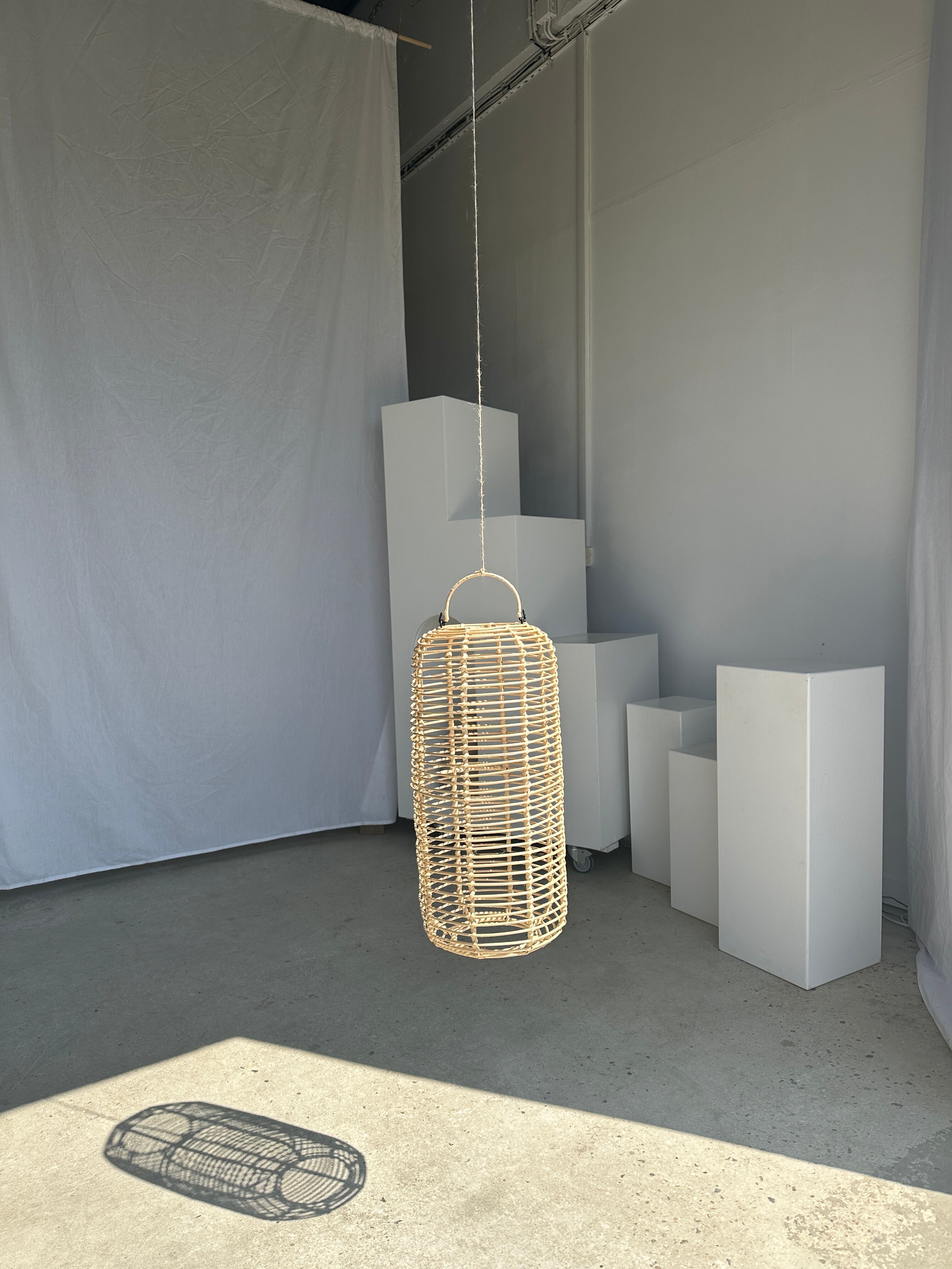 Large lantern-shaped rattan pendant lamp H50 D24