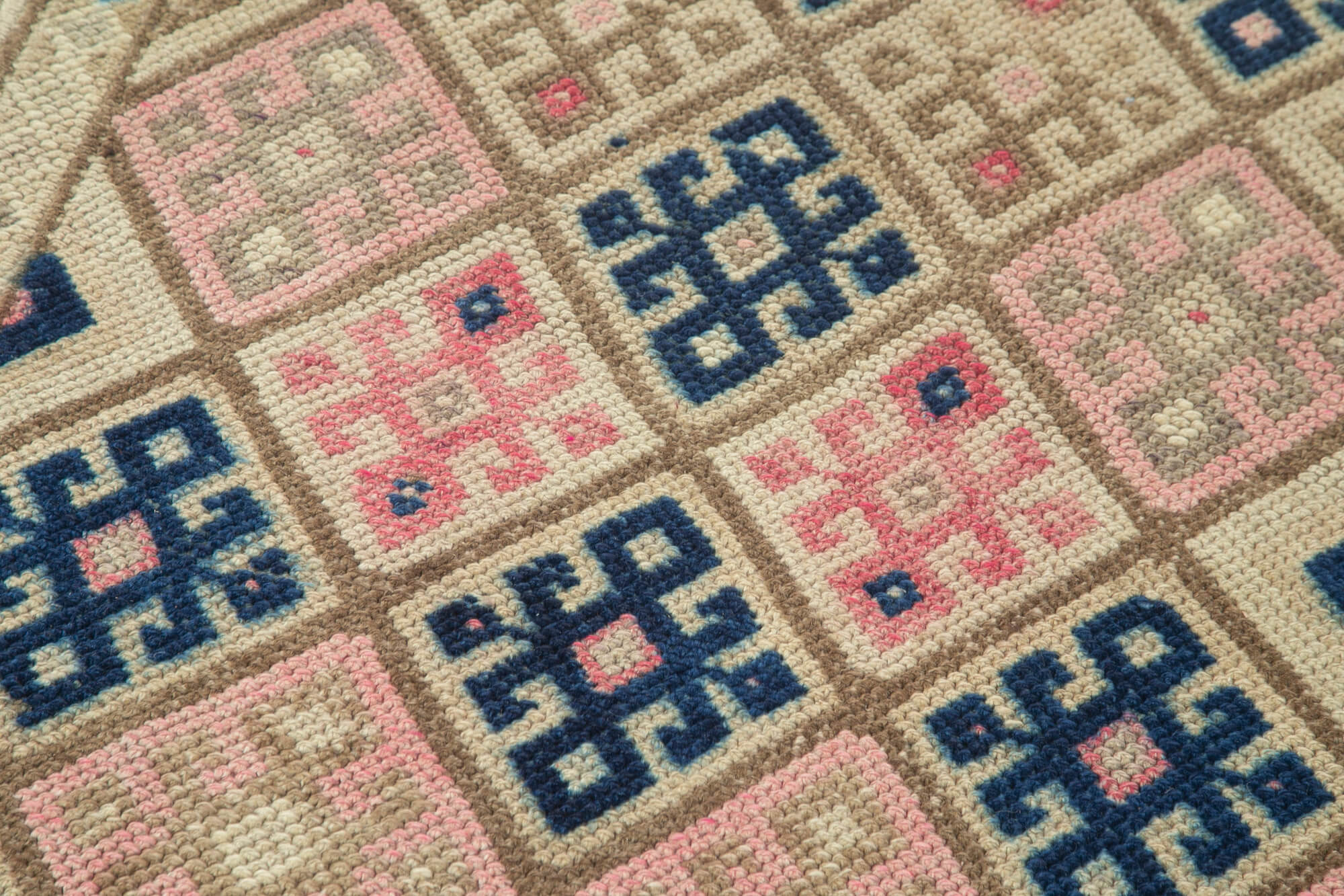 Handmade oriental beige runner rug 90 cm x 352 cm