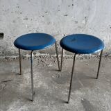 Set of 2 blue wooden Dot stools model 3170 by Arne Jacobsen for Fritz Hansen, 1974