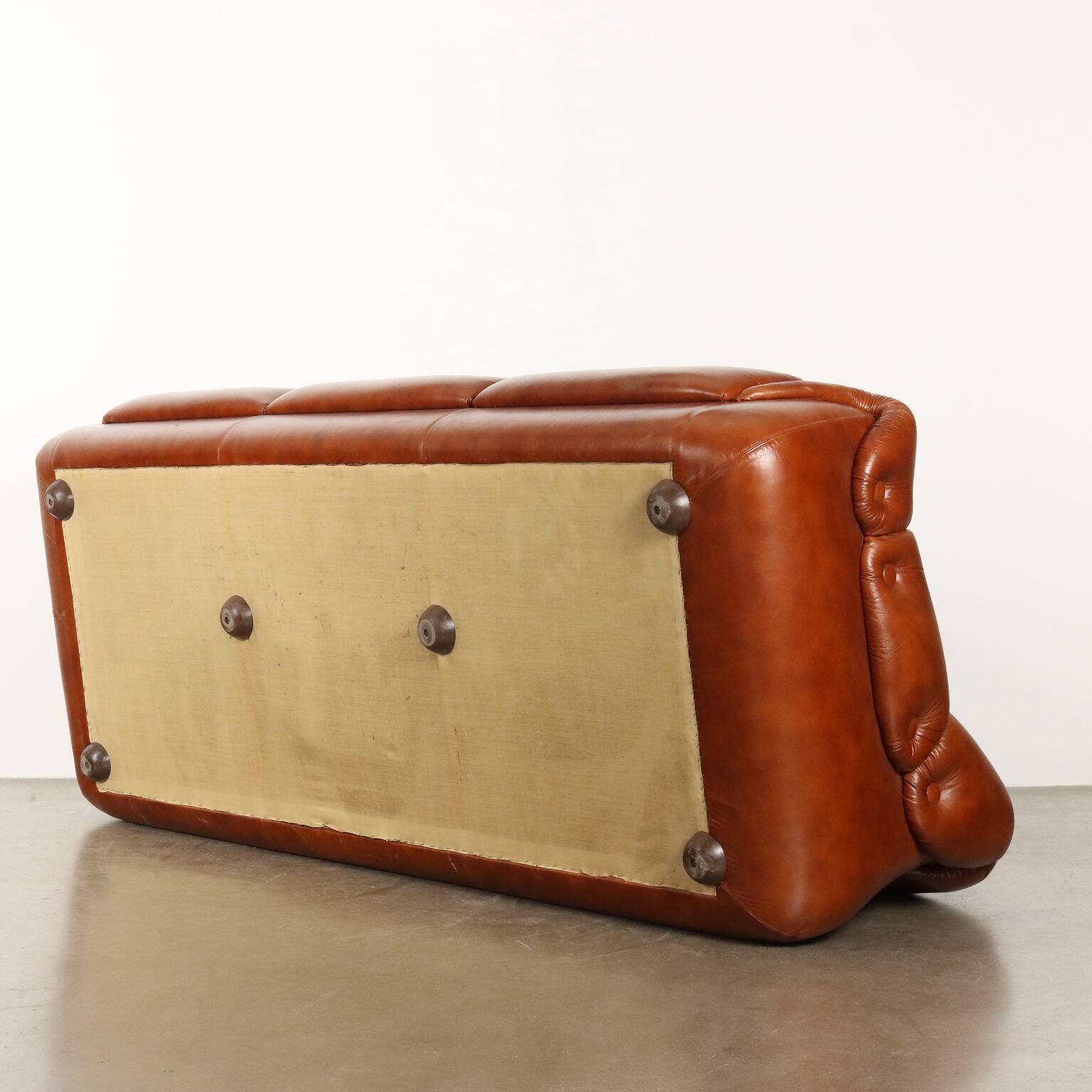 Rembourrage vintage en similicuir pour canapé 3 places, Italie, années 1970