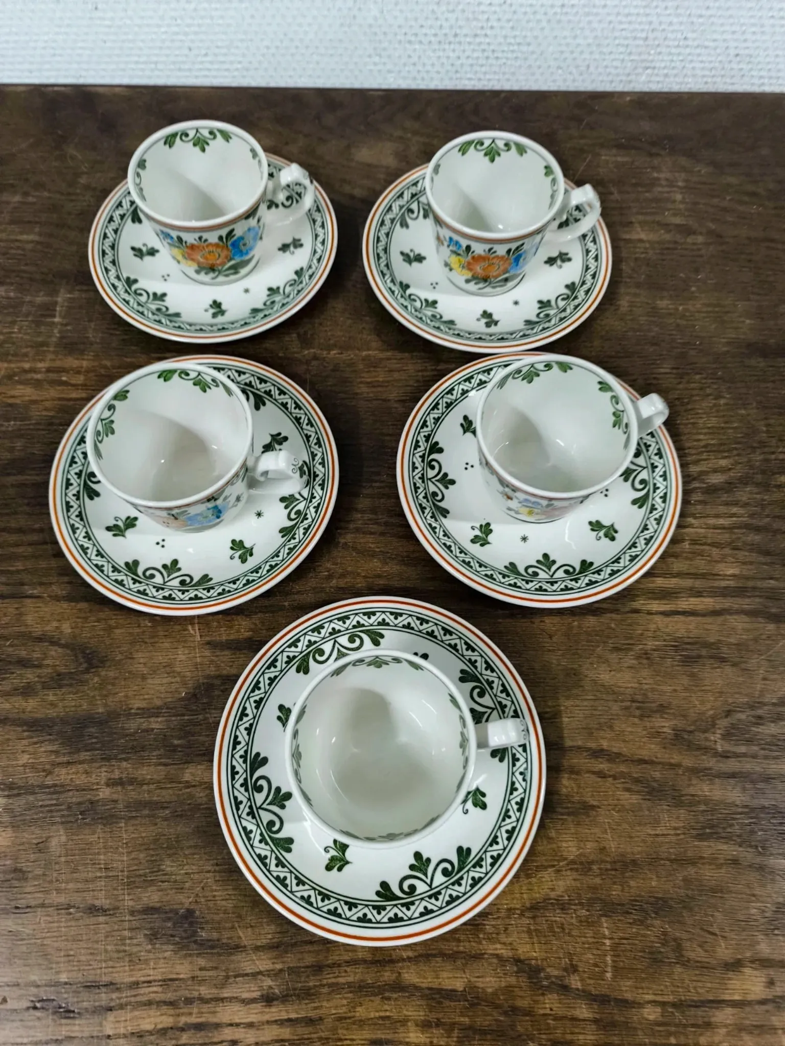 Set of 5 Coffee Cups and Saucers Villeroy & Boch "Alt Amsterdam" Vintage