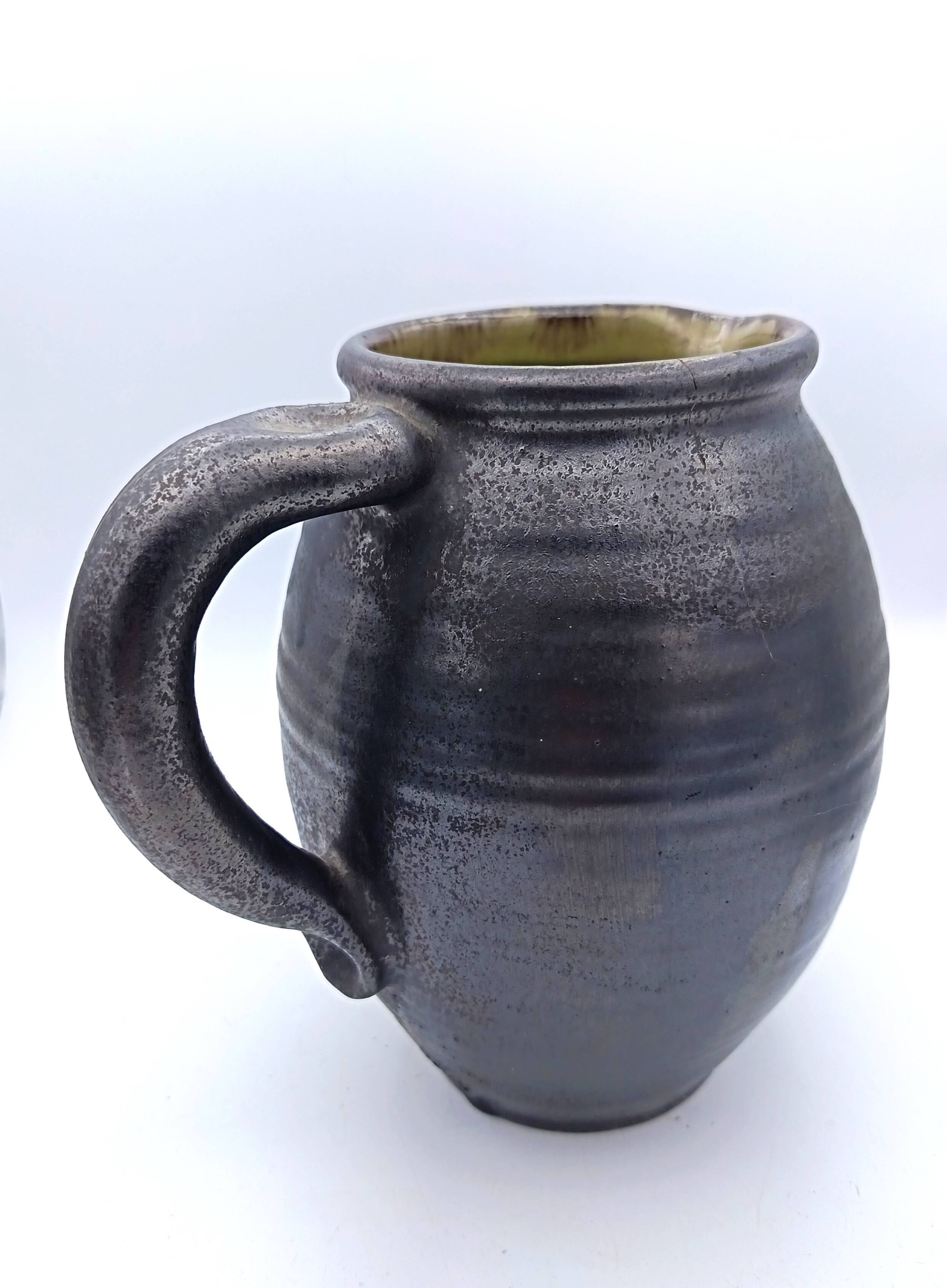 Stoneware pitcher signed Marc Drillon, Saint-Amand-en-Puisaye