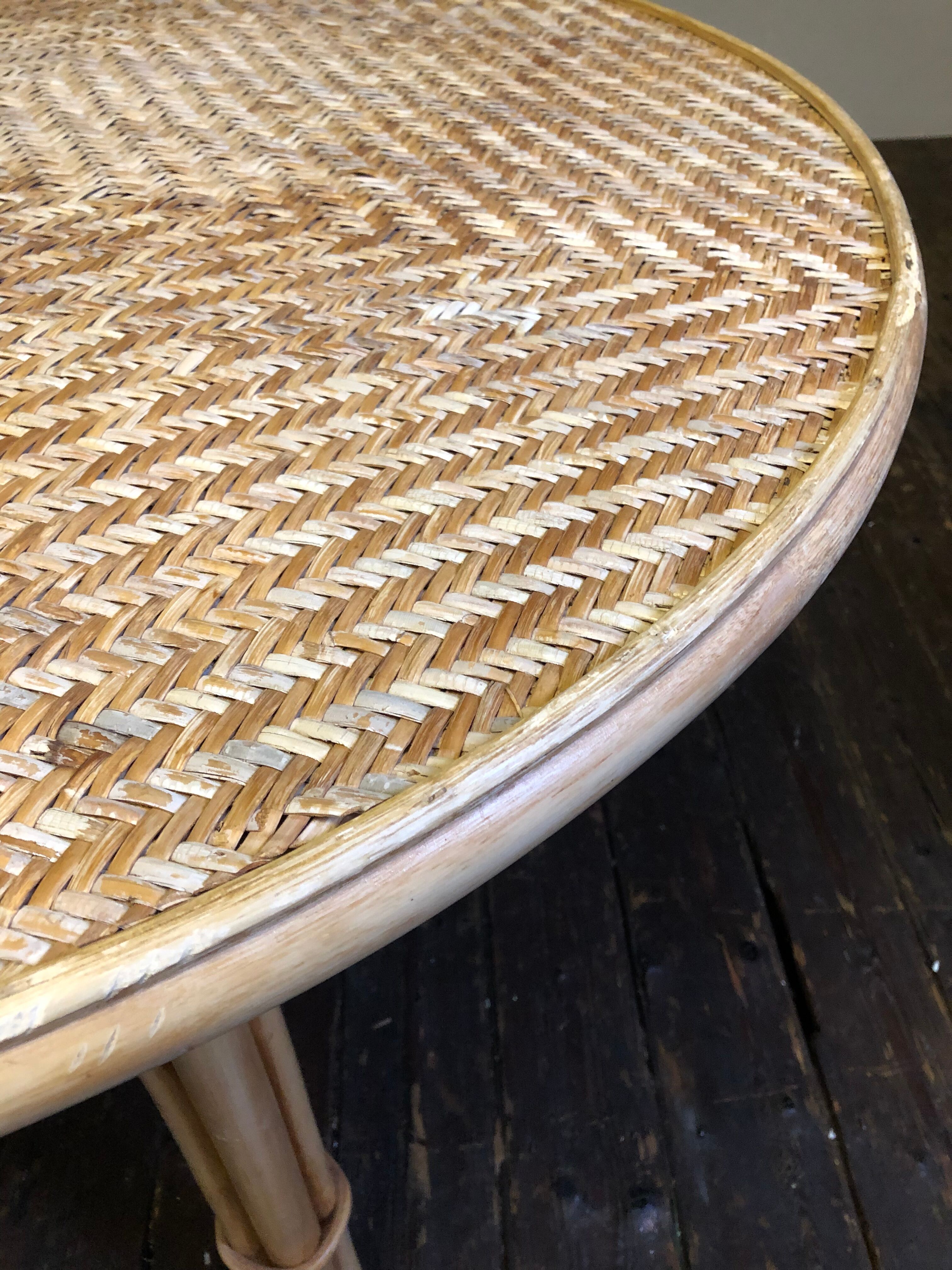 Vtg Mid Century Round Circular Wicker Bamboo Bamboo Table Dining rattan Tiki