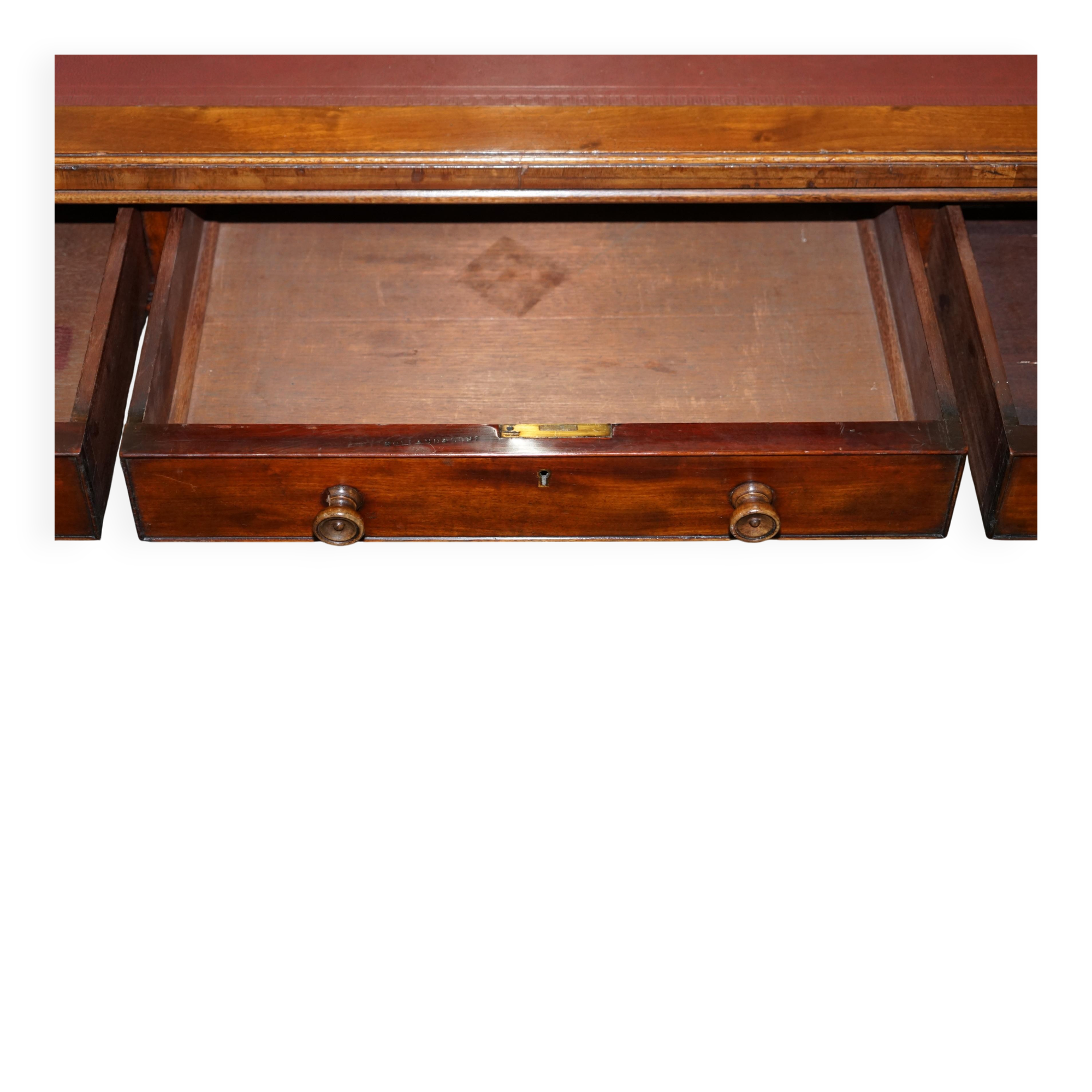Rare double-sided desk in hardwood by Holland and Sons, Victorian era.