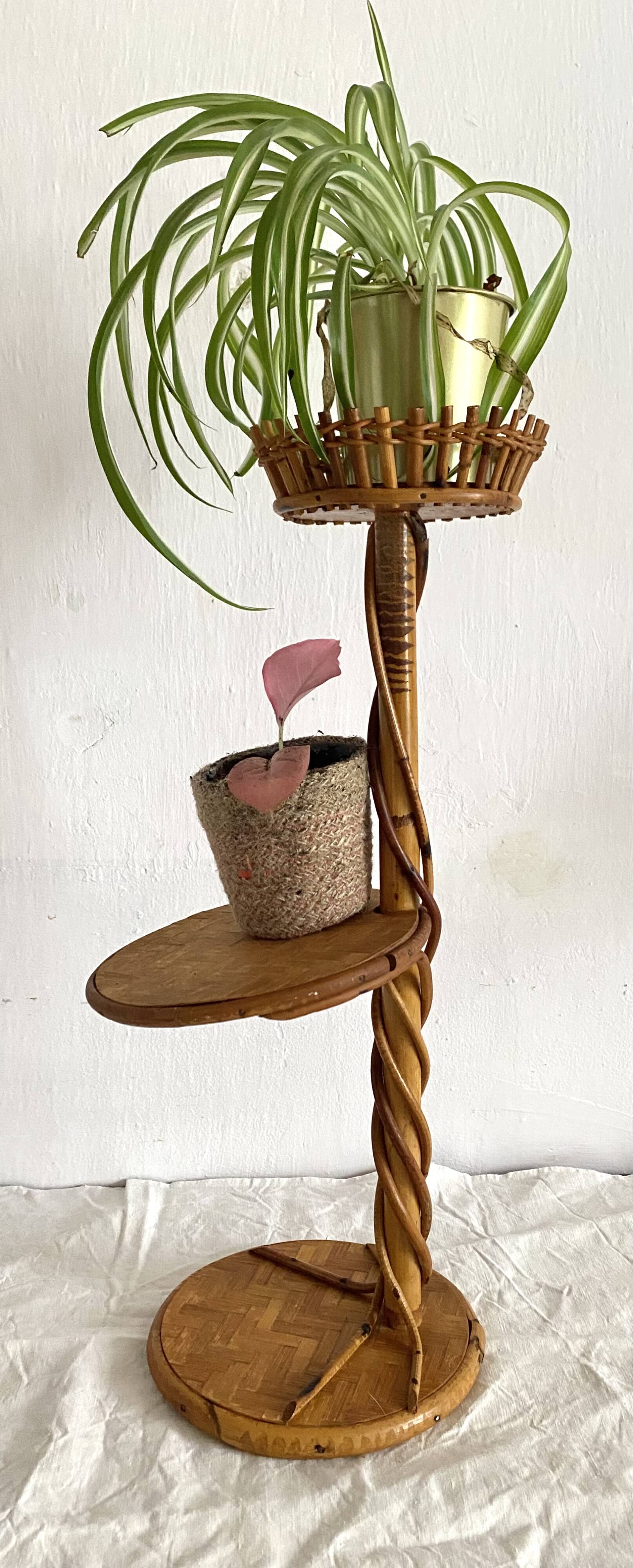 Vintage rattan plant holder