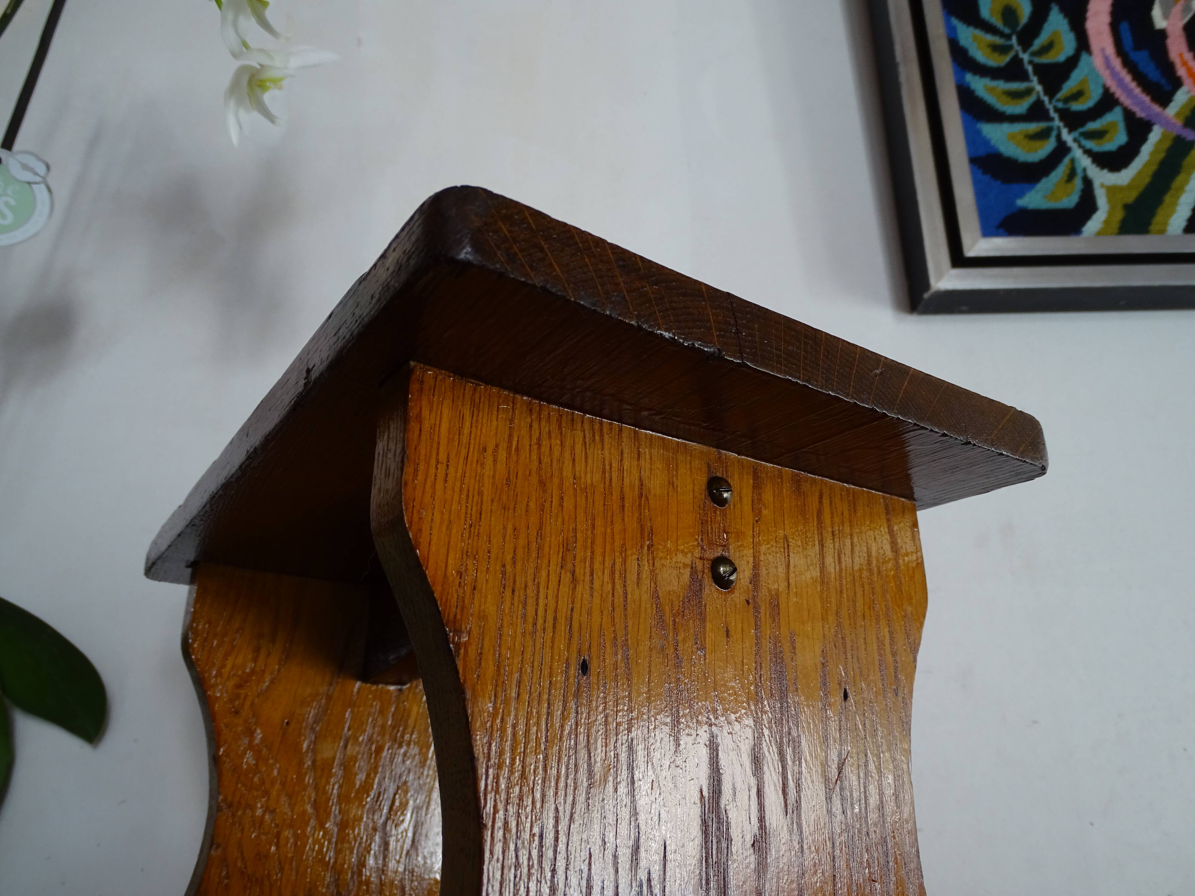 Vintage brutalist wooden stool