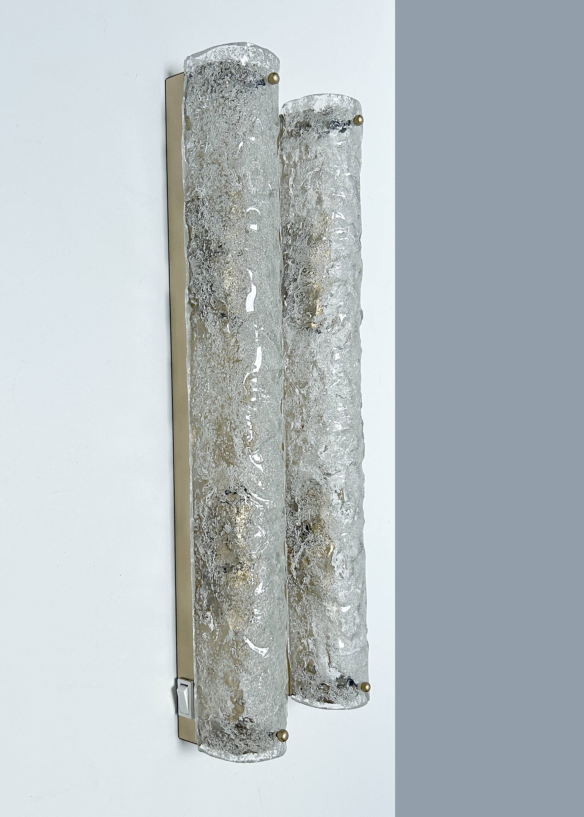 Pair of large vintage brutalist wall lights, murano glass