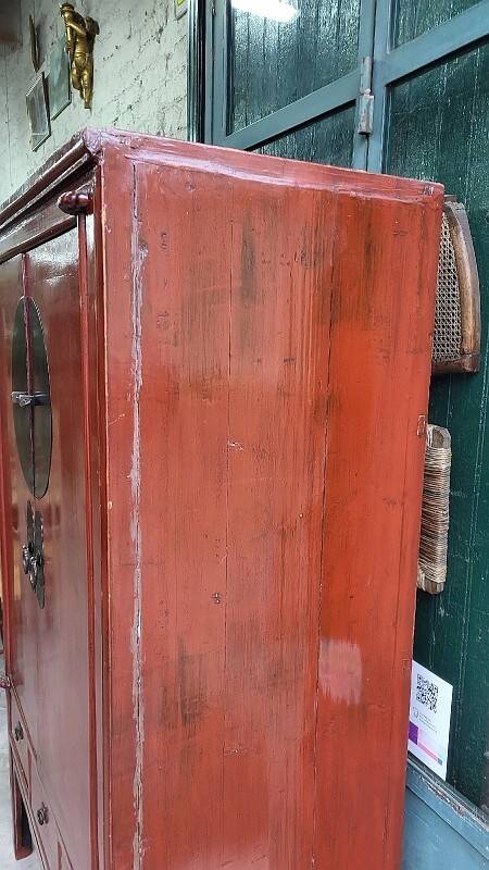 Small Asian lacquered wardrobe with 2 doors and 5 drawers.