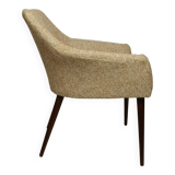 Modern fauteuil en bois orange polka dot bouclé tissus 1960 cocktail fauteuil de salon