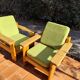 Pair of vintage brutalist lounge chairs in solid pine, 1980s DLG Regain