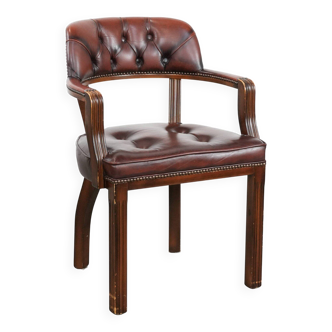 Brown cowhide leather Chesterfield desk/dining/side chair in English style