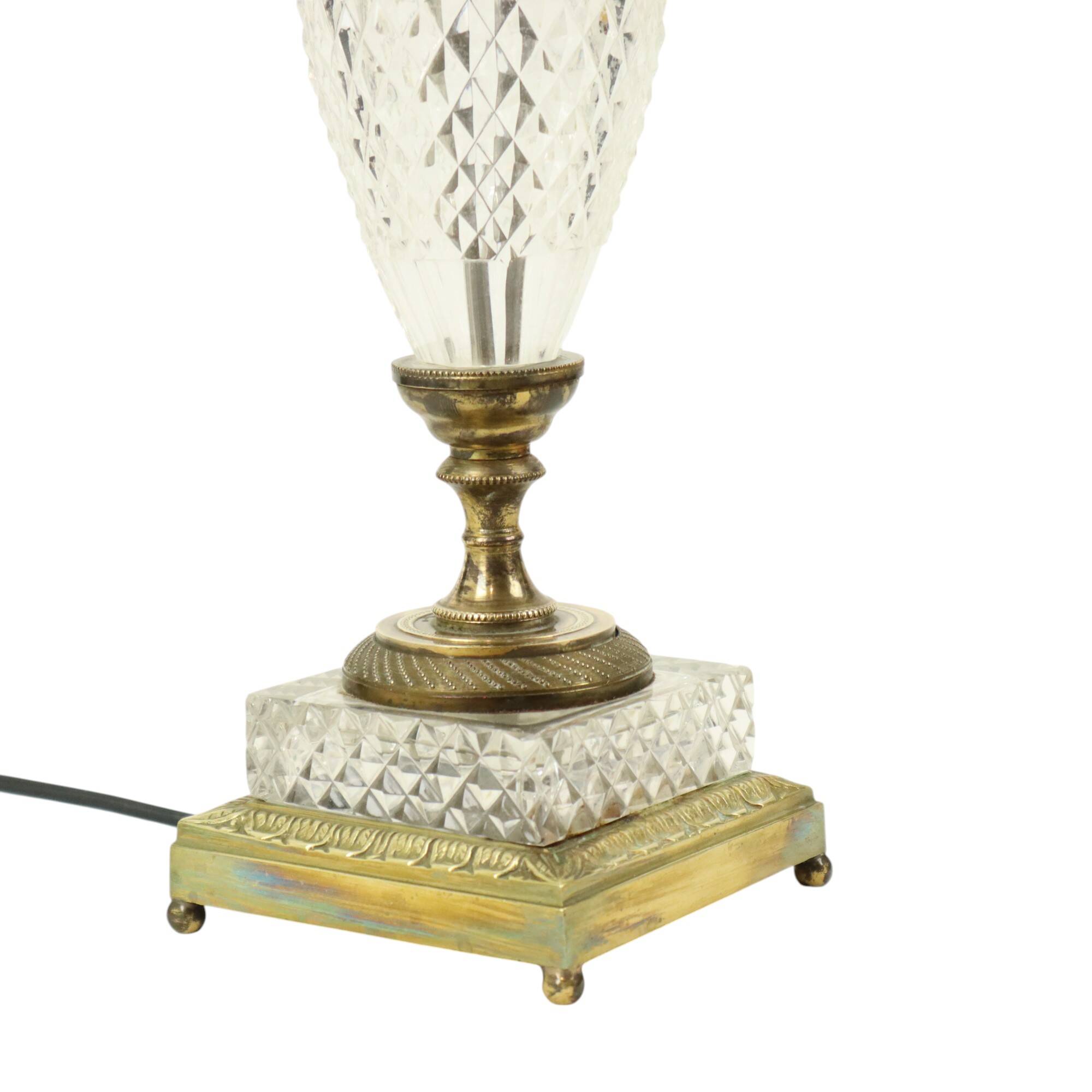 Empire Table Lamp Cut Crystal Diamond Pattern Gilded Bronze