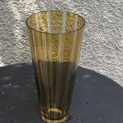 Bayadere patterned vase in glass, transparent and vintage ochre