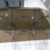 Glass table smoked oval vintage design 1970