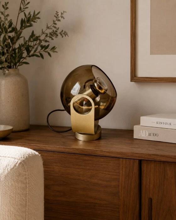 Space age lamp in chrome metal and smoked glass from the 1970s.