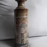 Vintage stoneware vase with naive decor