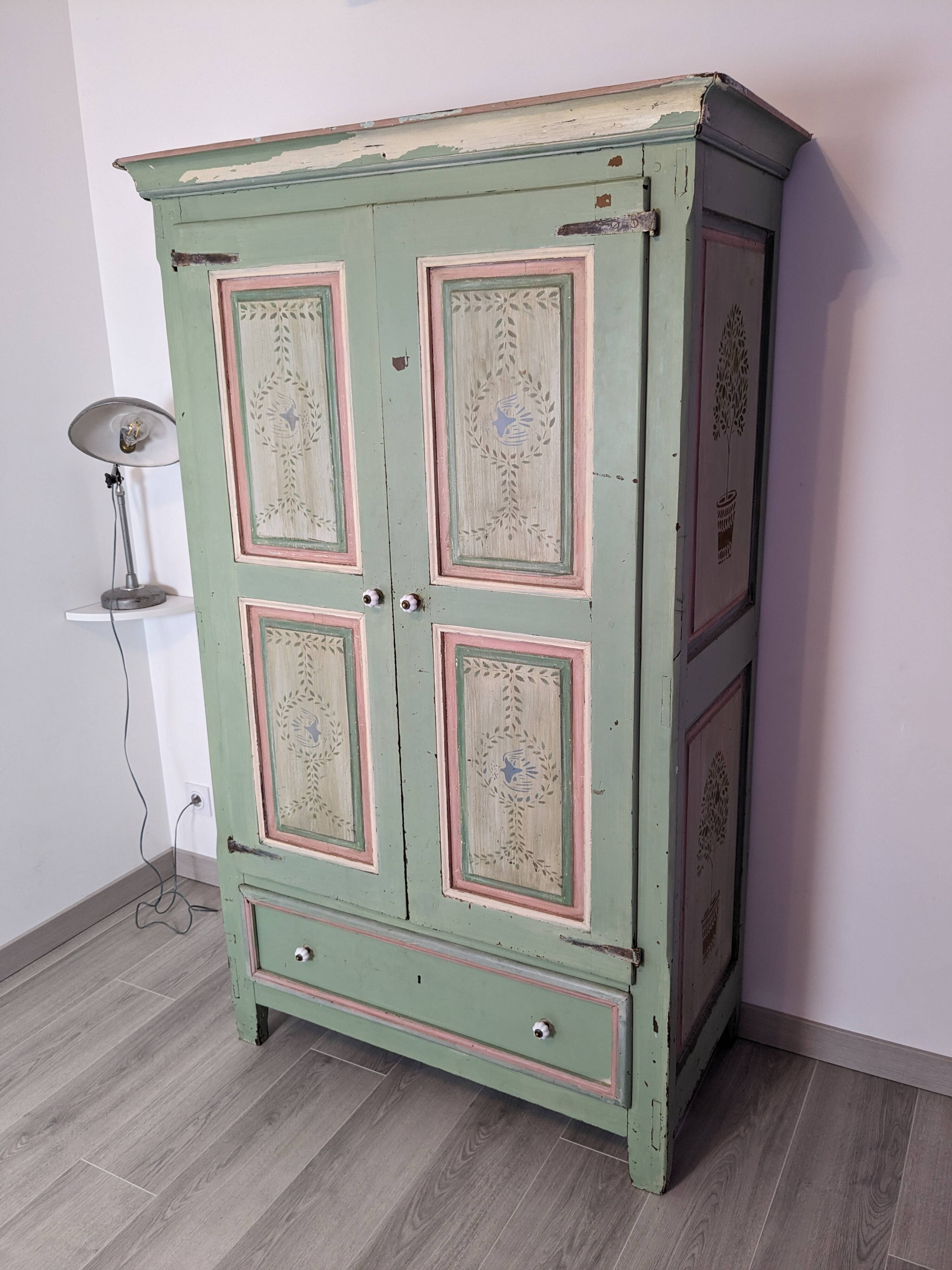 19th century painted wooden bedroom wardrobe