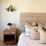 Iris flower pendant, 16 petals in olive green rattan and linen.