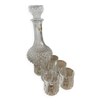 Longchamp Arques crystal carafe + 6 glasses