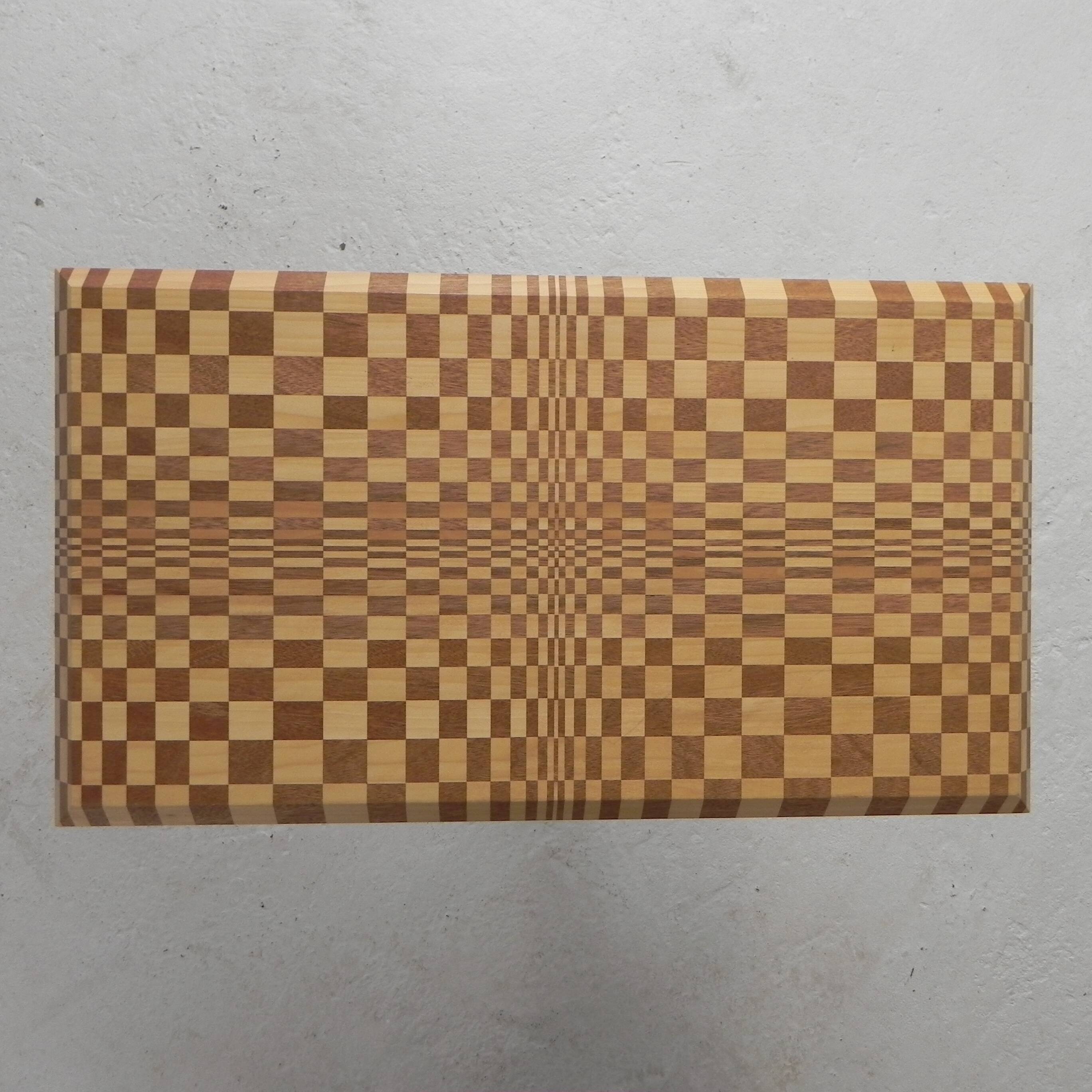 Coffee table made from hundreds of wooden blocks in a psychedelic pattern, 1990s.