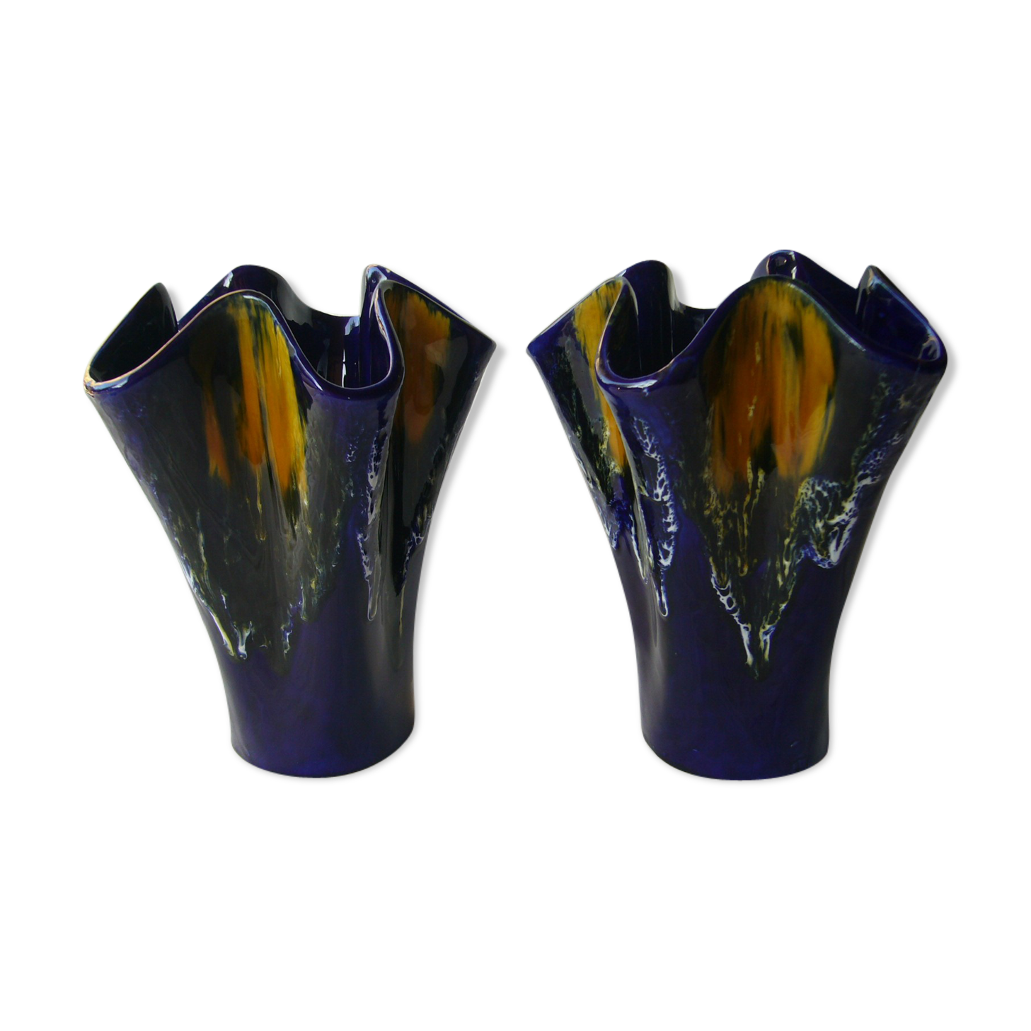 Pair of blue vases flamed Vallauris