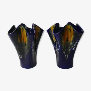 Pair of blue vases flamed Vallauris