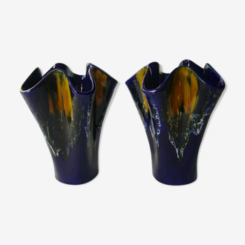 Paire de vases bleu flammé Aegirta Vallauris