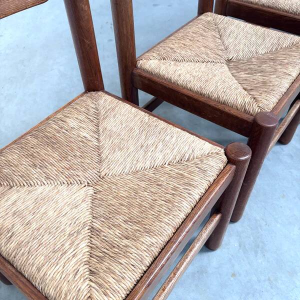 Oak and wicker dining chairs, 1960s