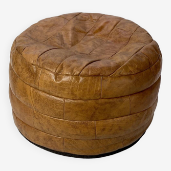 De Sede round leather pouf, 1970s