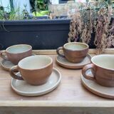 Set of 4 teacups and stoneware saucers