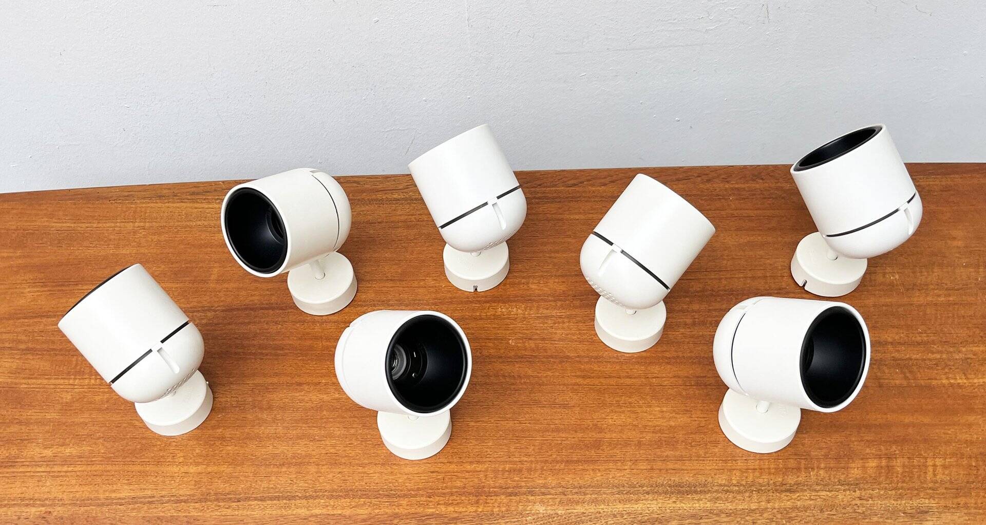 Mid-century German Space Age wall lamps or ceiling lights by Arnold Berges for Staff Leuchten, 1970s, set of 7.