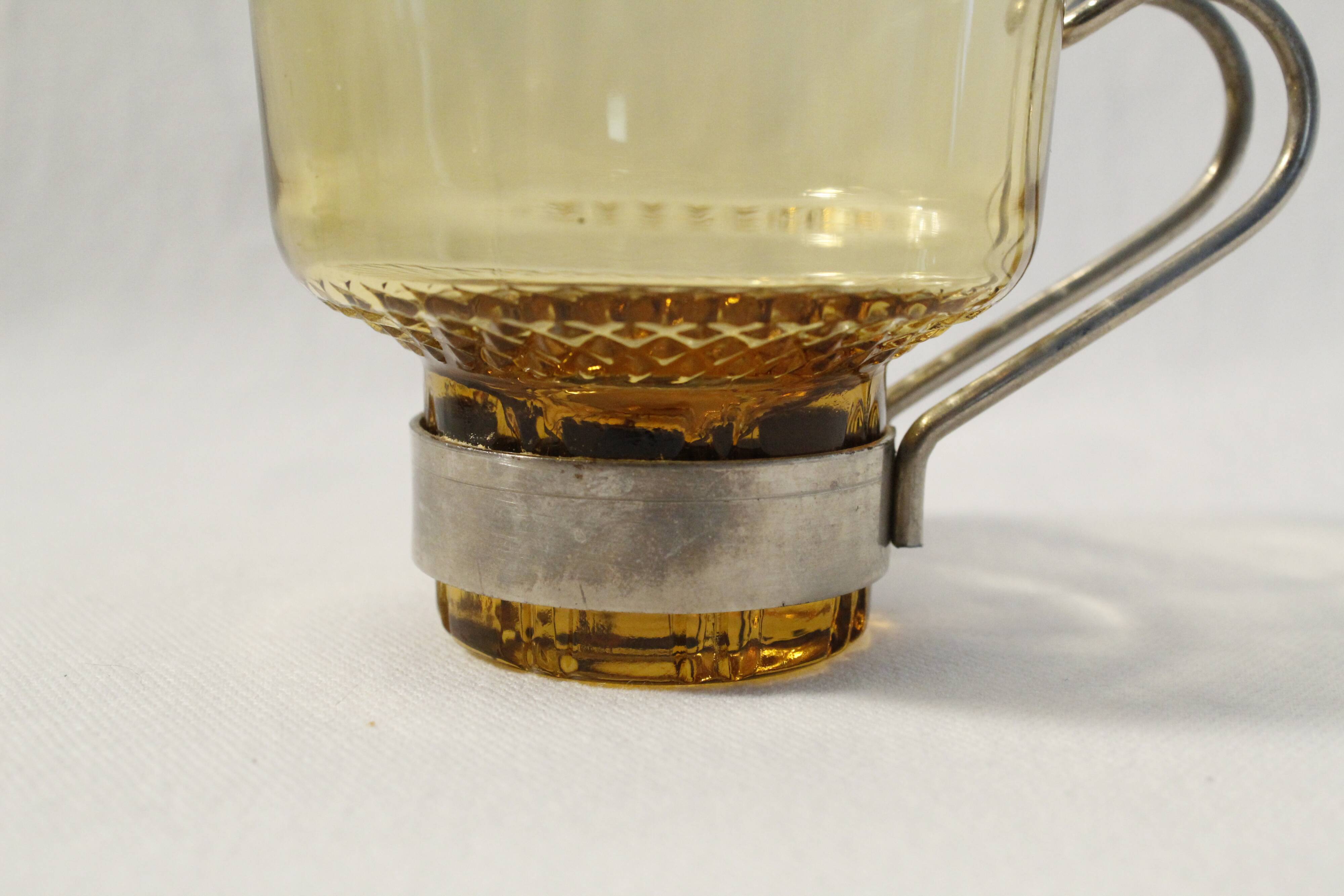 Coffee cups x5 - amber glass and metal handle - Made in Italy