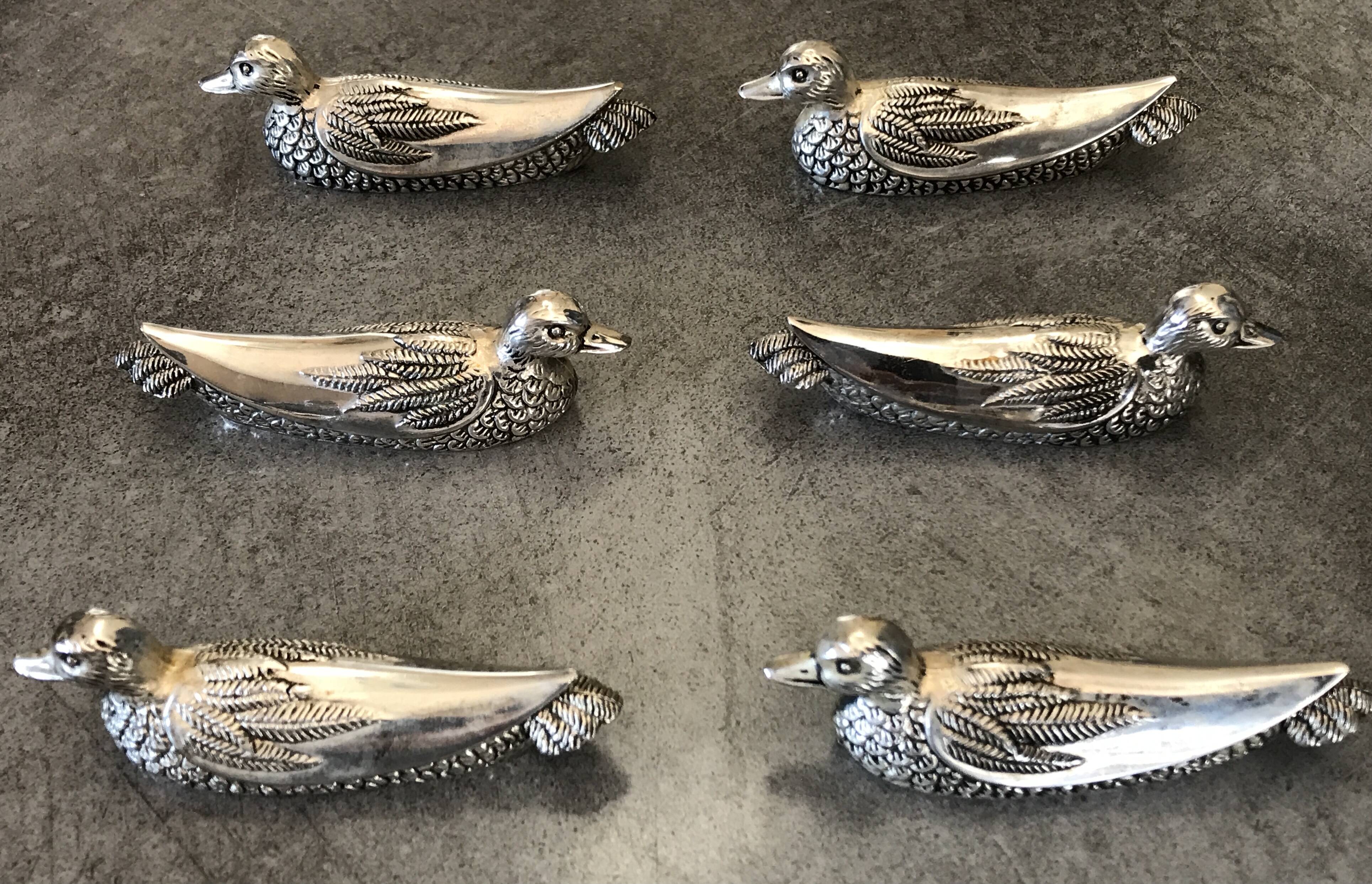 6 vintage DUCK-shaped knife rests, silver-plated metal, SILEA
