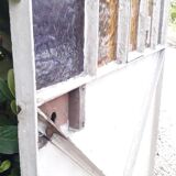 Workshop door 258,4x98,5cm in iron and colored cathedral glasses