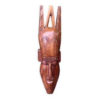 African mask 30cm Senegal 1980 carved solid wood art Africa vintage old tribal