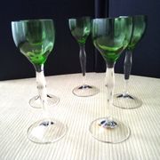 5 blown glass liqueur glasses